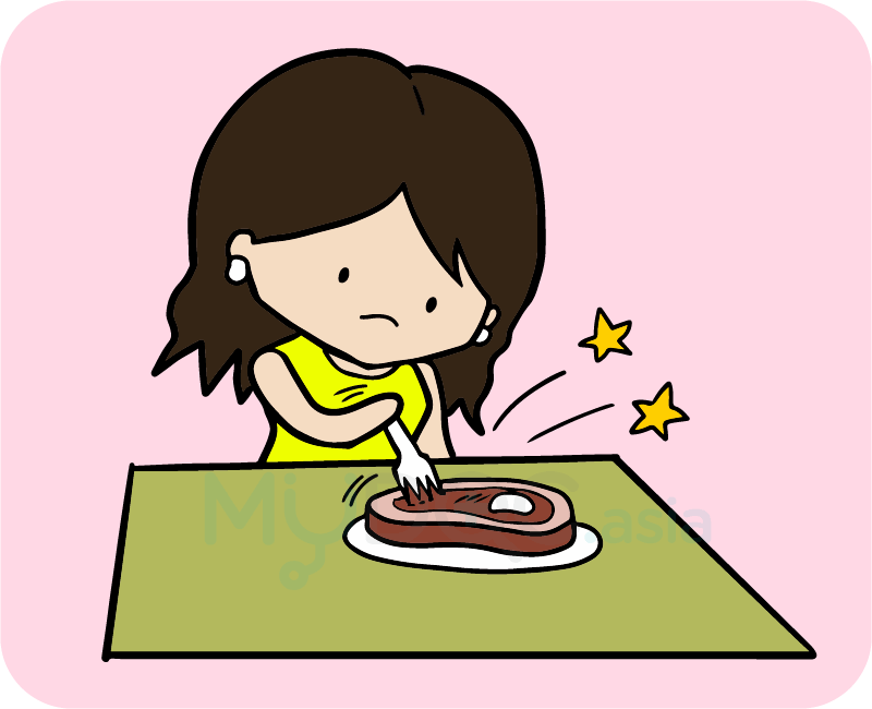 Lisa finding it hard to eat tough meat