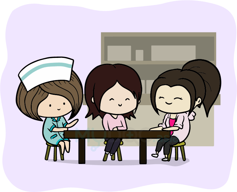 Shalini and Mrs Tanya greet Juliet at a Cafe table